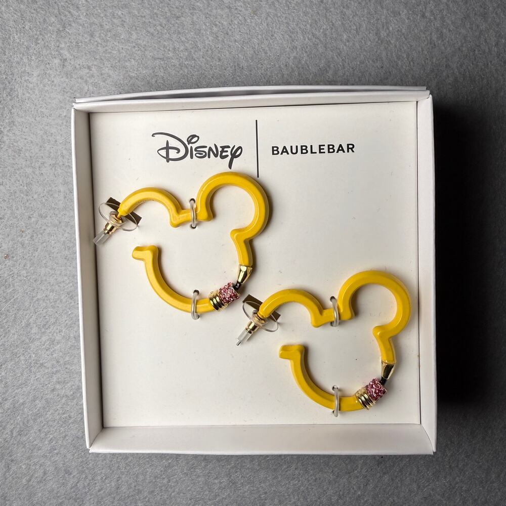 NWT Disney Baublebar Mickey Mouse shaped pencil teacher earrings - yellow school